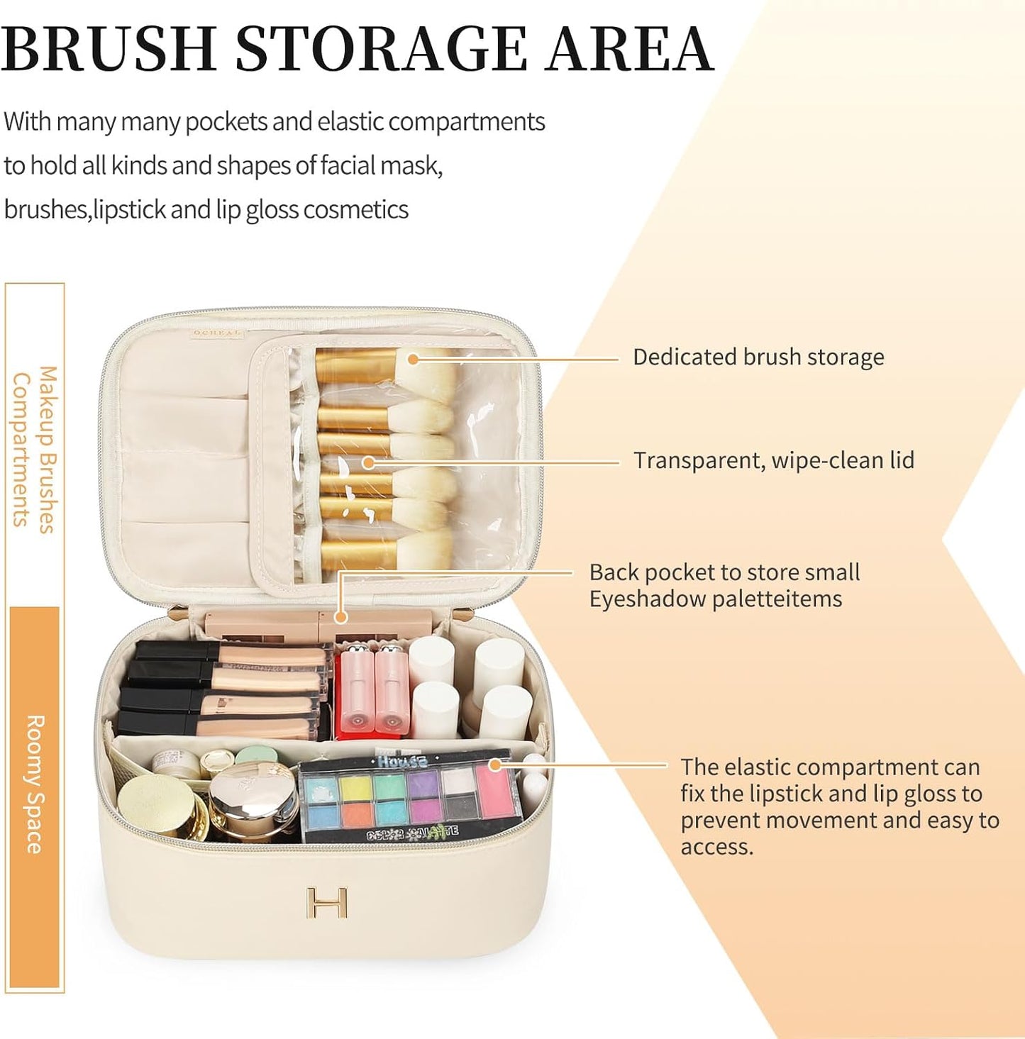 Bolsa maquillaje beige con monograma organizador