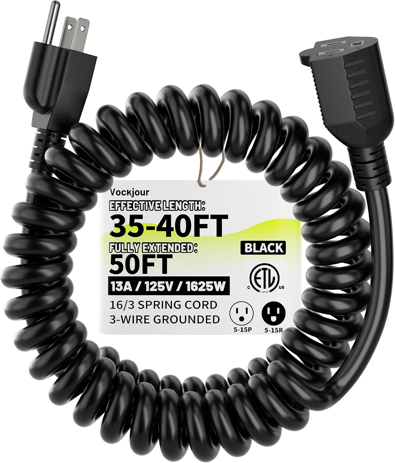 Cable extensión espiral negro 40ft 3 clavijas para herramientas