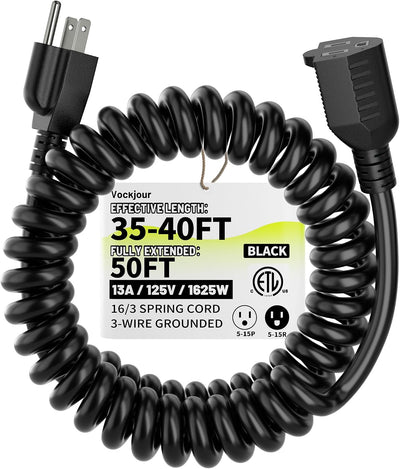 Cable extensión espiral negro 40ft 3 clavijas para herramientas