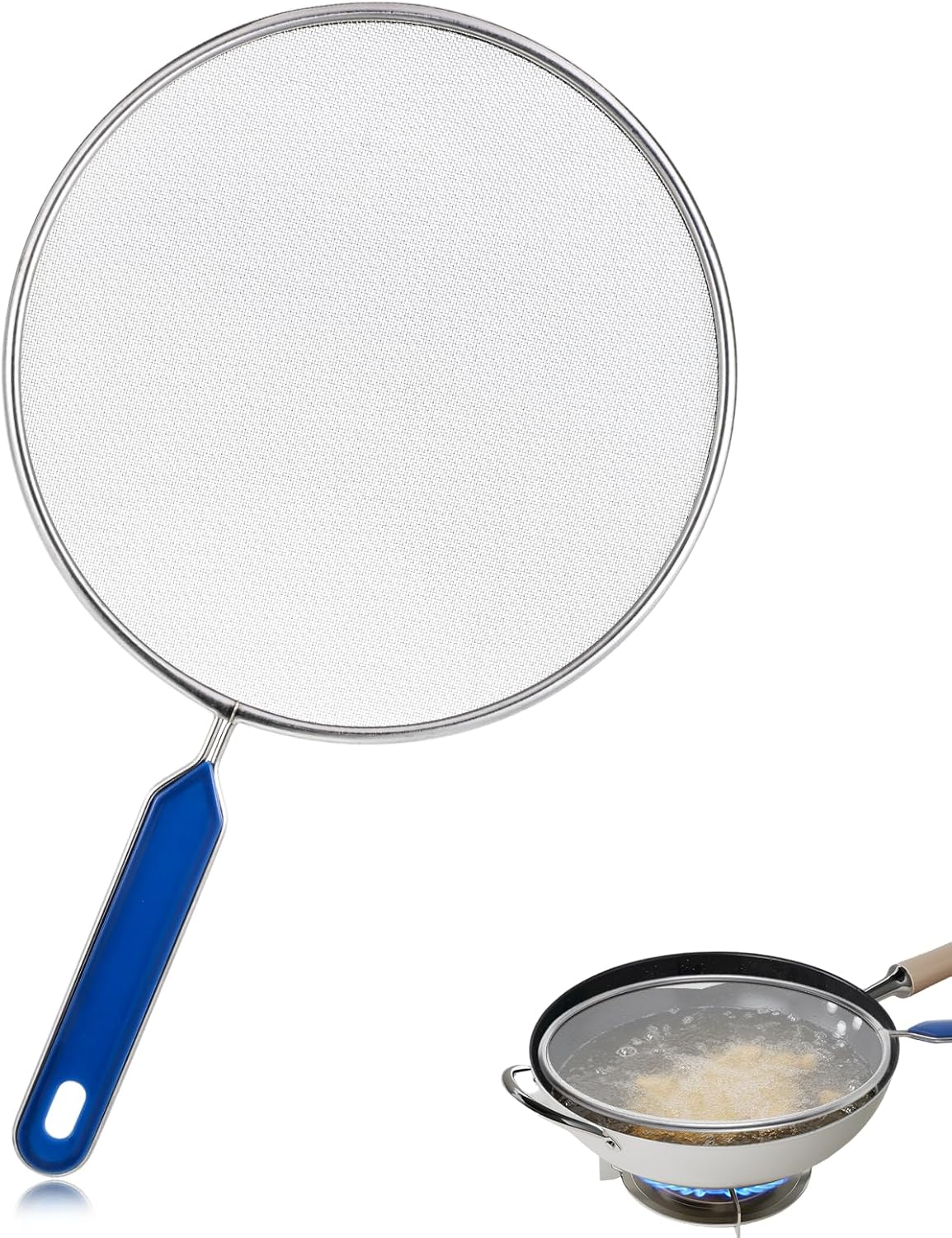 Protector de grasa para sartén de 8.3 pulgadas con mango y malla fina