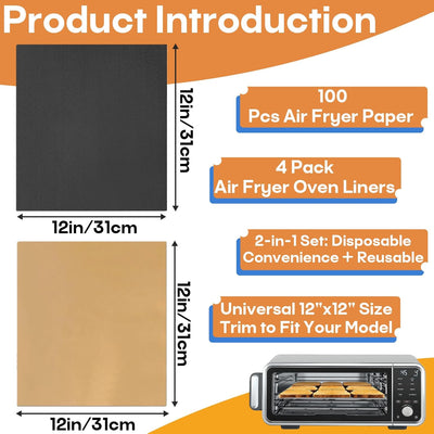 100 piezas papel para freidora de aire y 4 forros compatibles con Ninja Foodi SP101 y Cuisinart