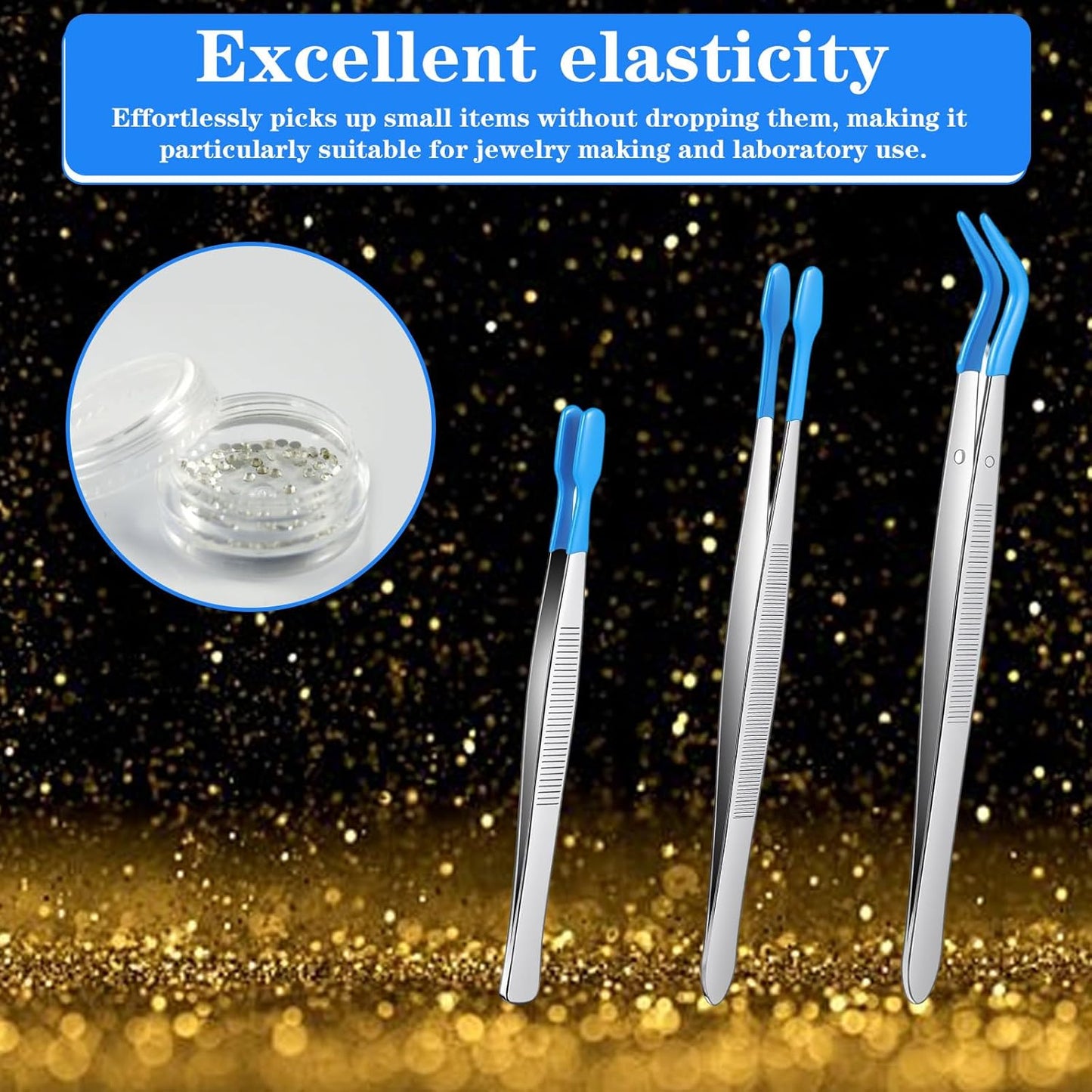 Set 3 Pinzas Silicona Estuche Herramientas Precisión Azul