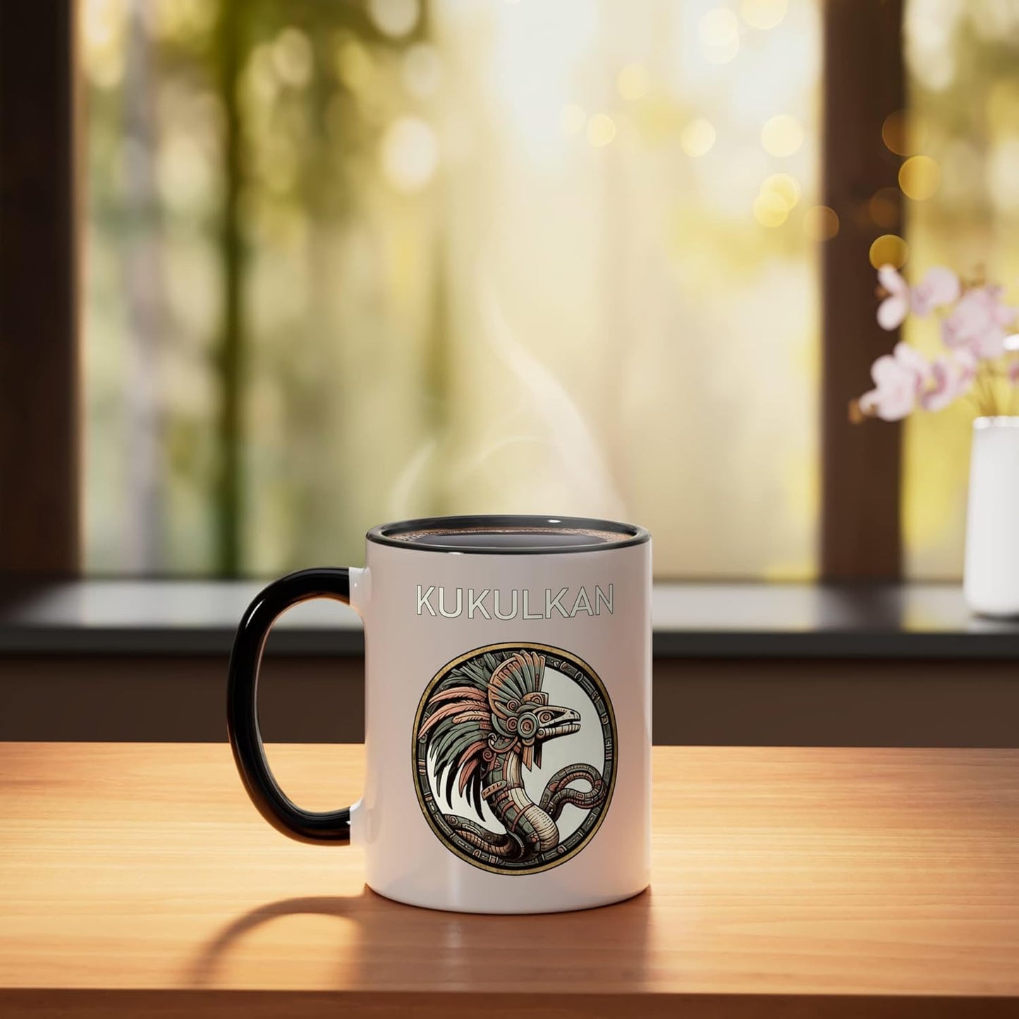 Taza cerámica Kukulkan dios del viento y lluvia negro/blanco