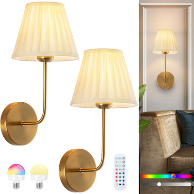2 Apliques Pared Inalámbricos Dorado Vintage 15 Colores Recargable