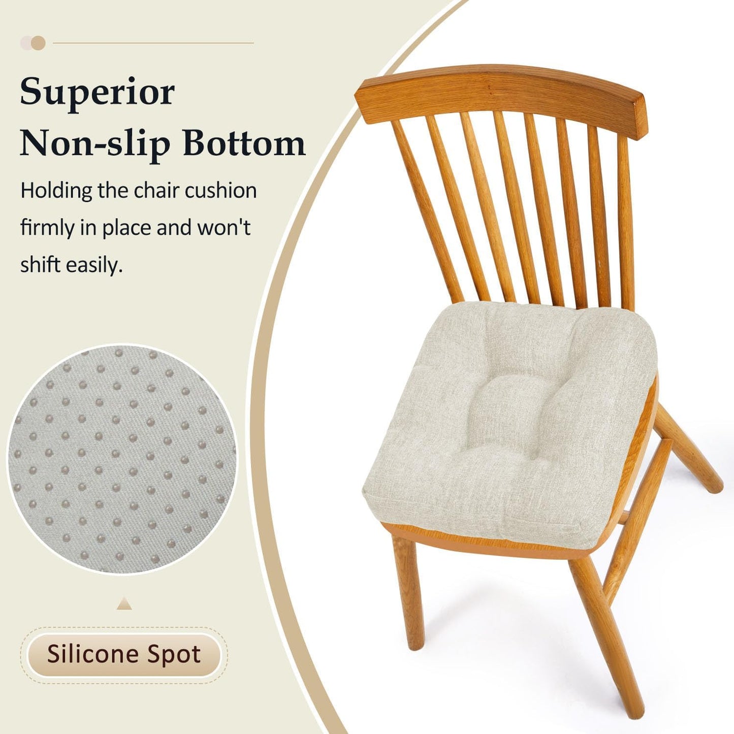 Paquete de 4 cojines para silla de comedor con base antideslizante, forma U, beige