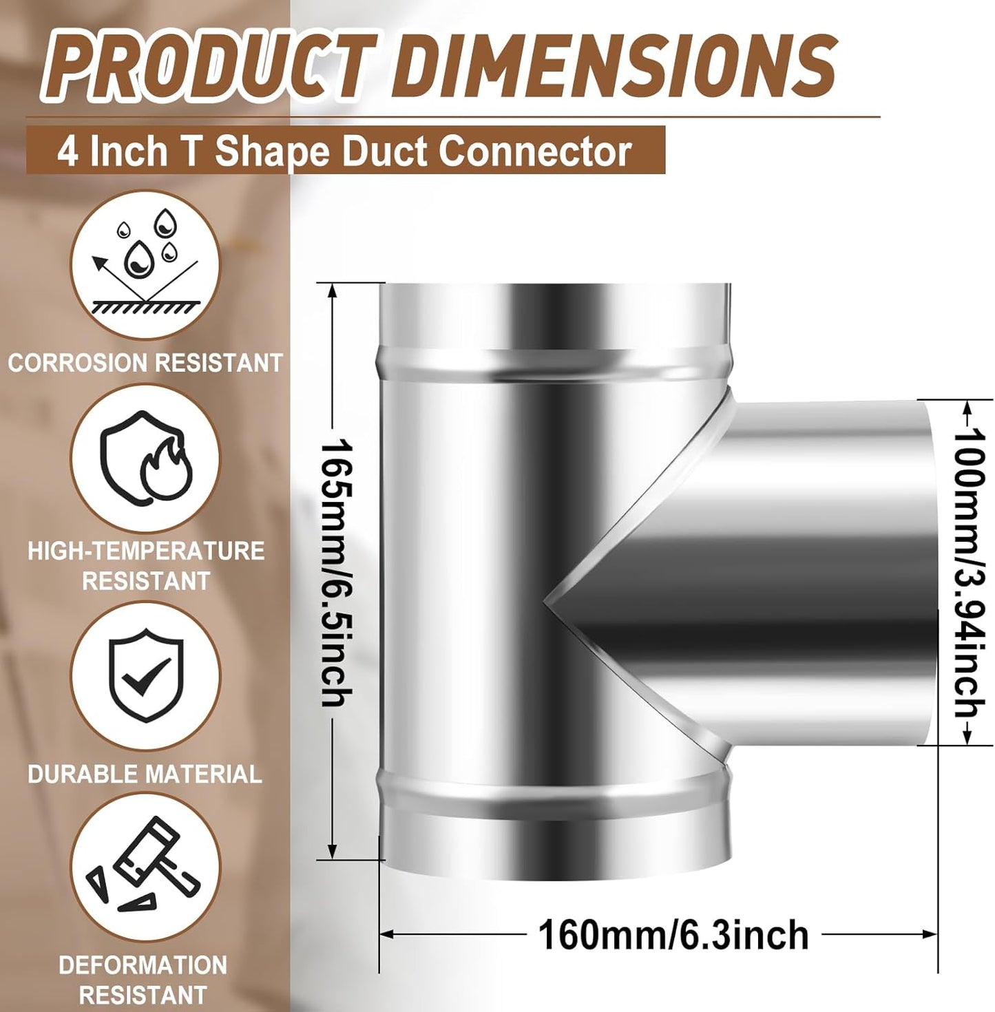 Conector T 4pulg Divisor Conducto Galvanizado Ventilacion