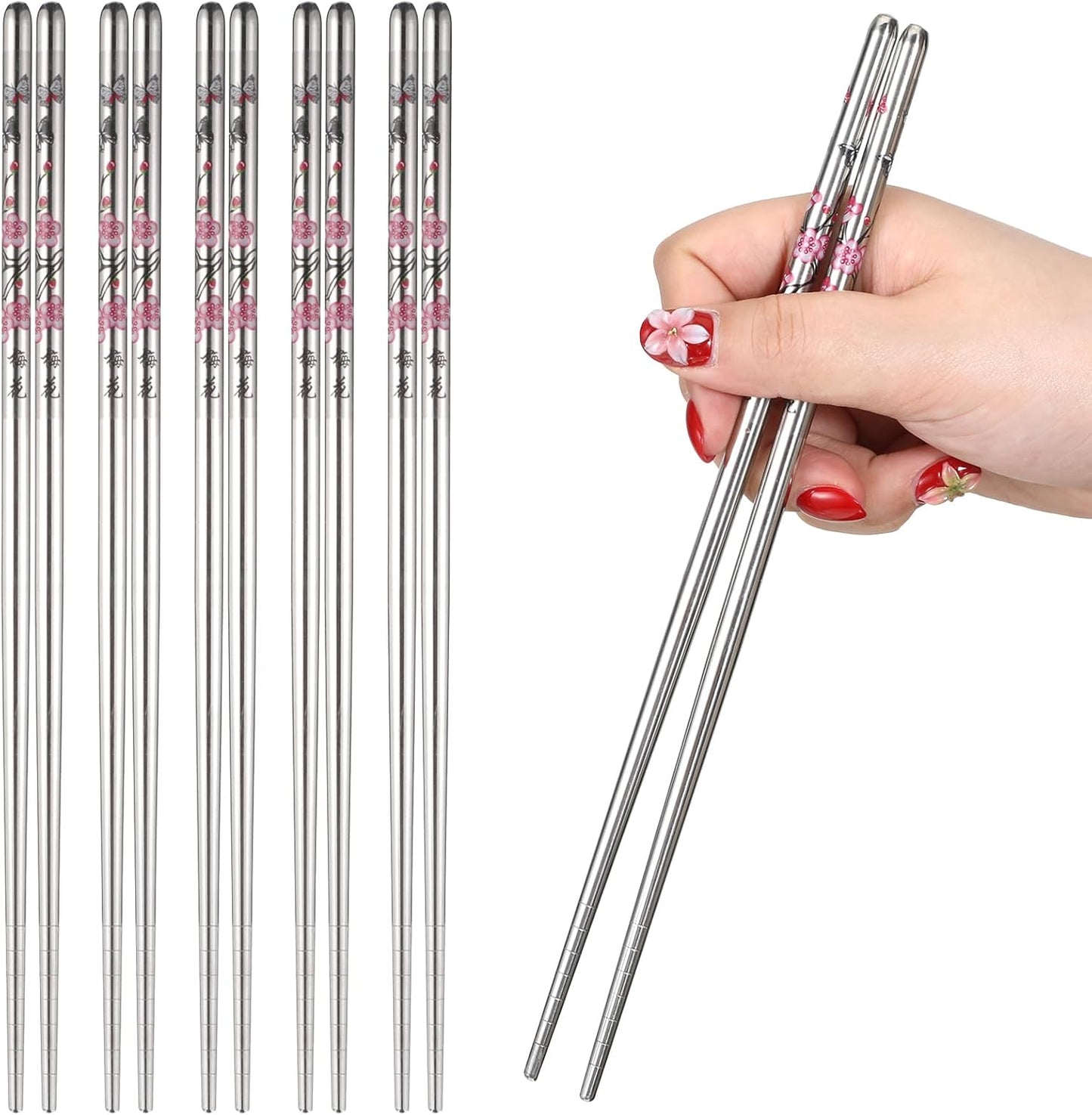 5 Pzas Palillos Acero Inox Reutilizables Antiderrap