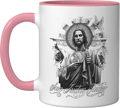 Taza Cerámica Oración San Judas Tadeo Rosa/Blanco