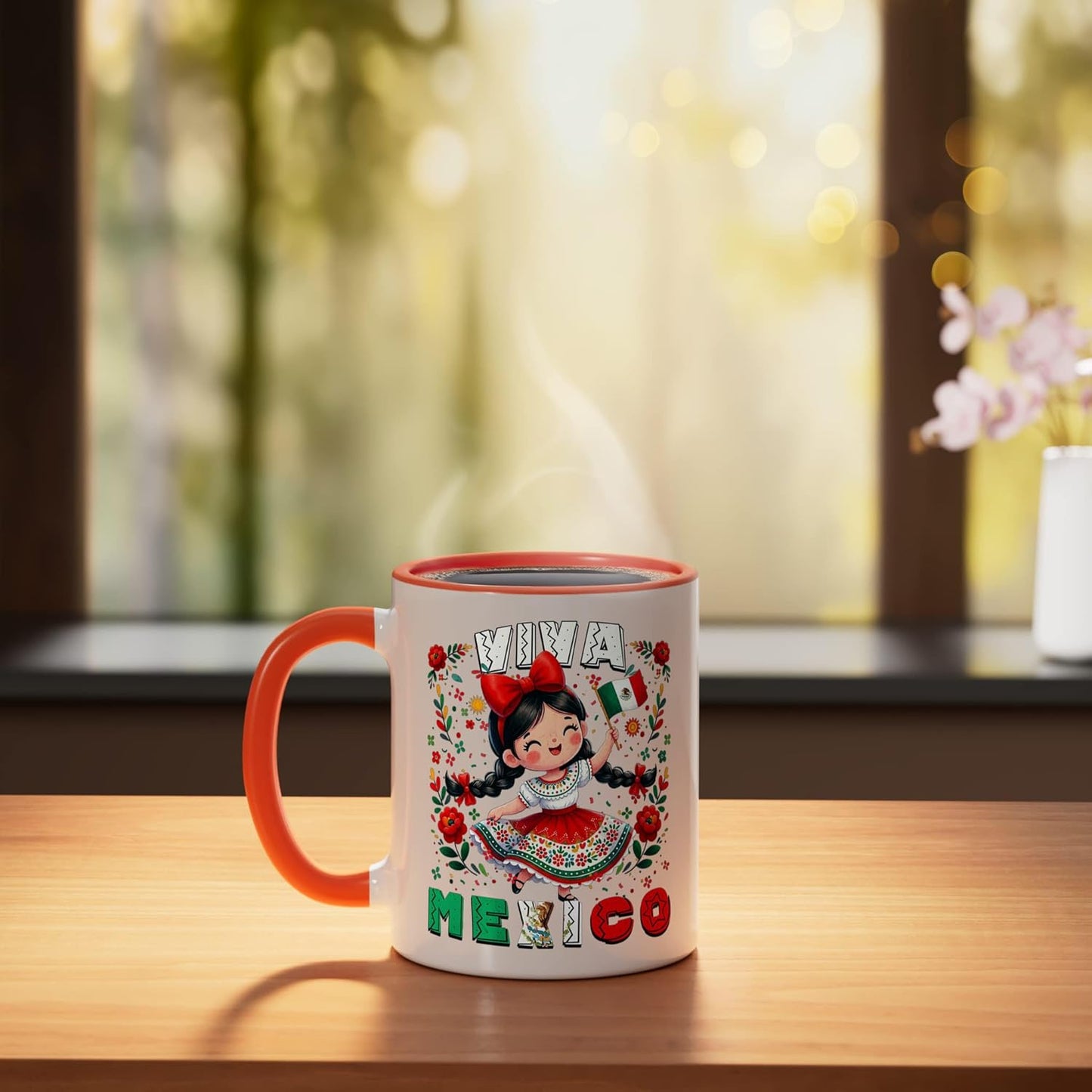 Taza de cerámica para niñas con diseño de bandera mexicana