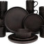Set 24 Pzas Vajilla Cerámica Acanalada Negro Reactivo Mate