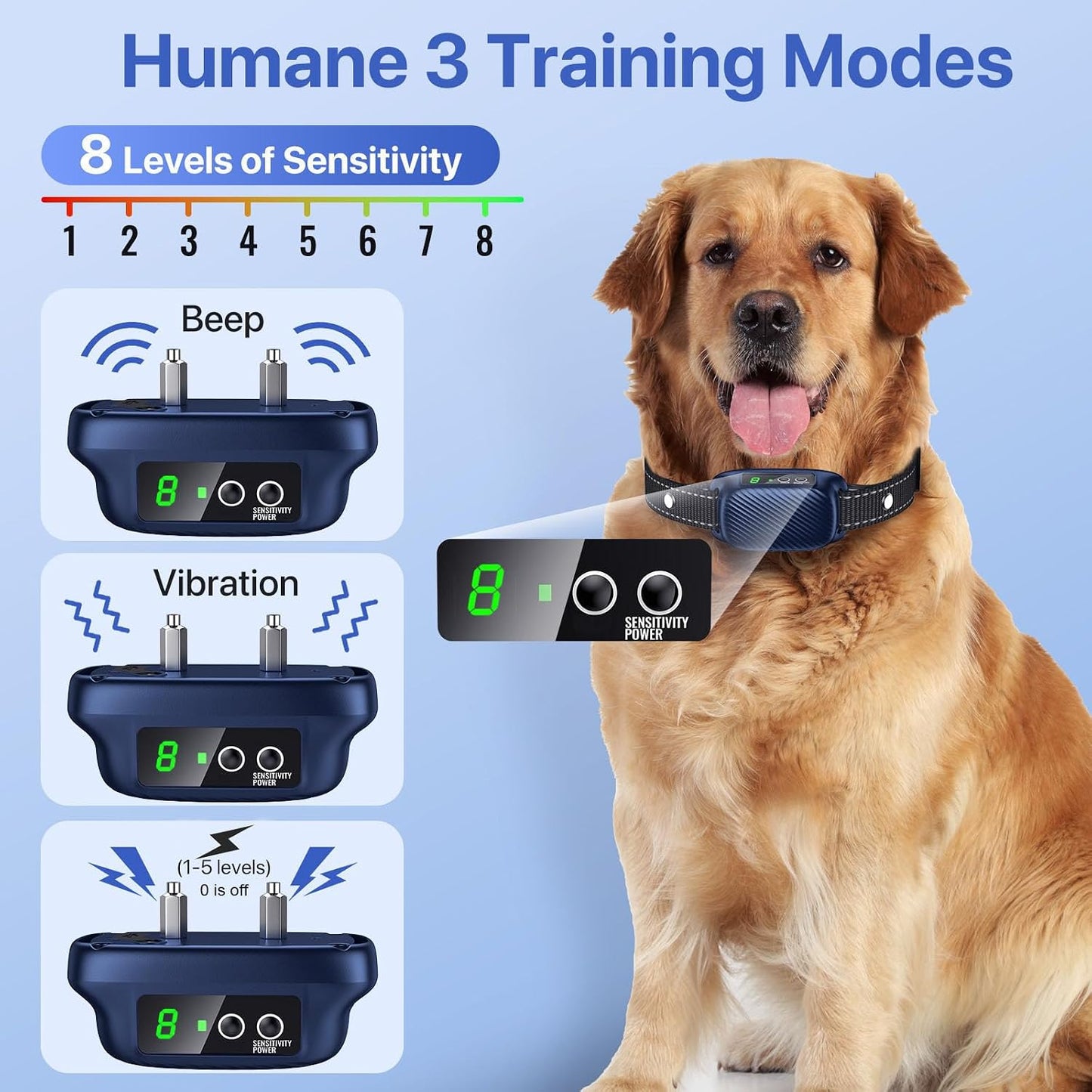 Collar antiladridos recargable 8 niveles vibración choque