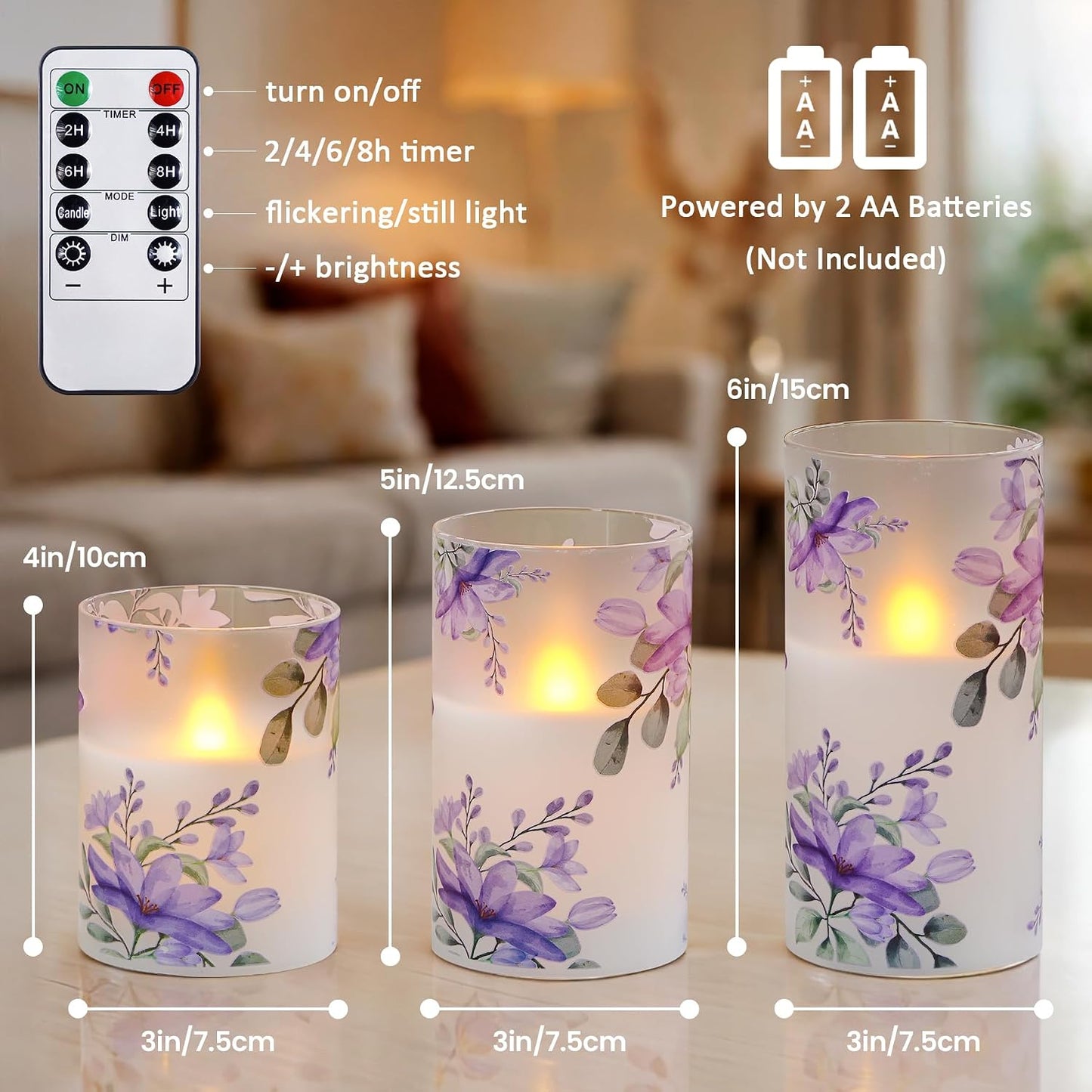 3 Velas Pilar Cera Real LED 3x4-6pulg Control Remoto