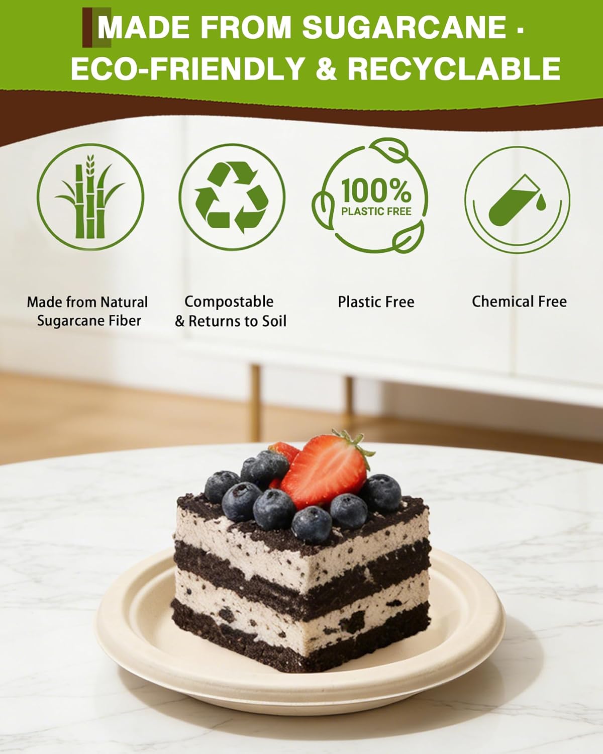 Paquete de 128 platos compostables de 6 pulgadas de caña de azúcar