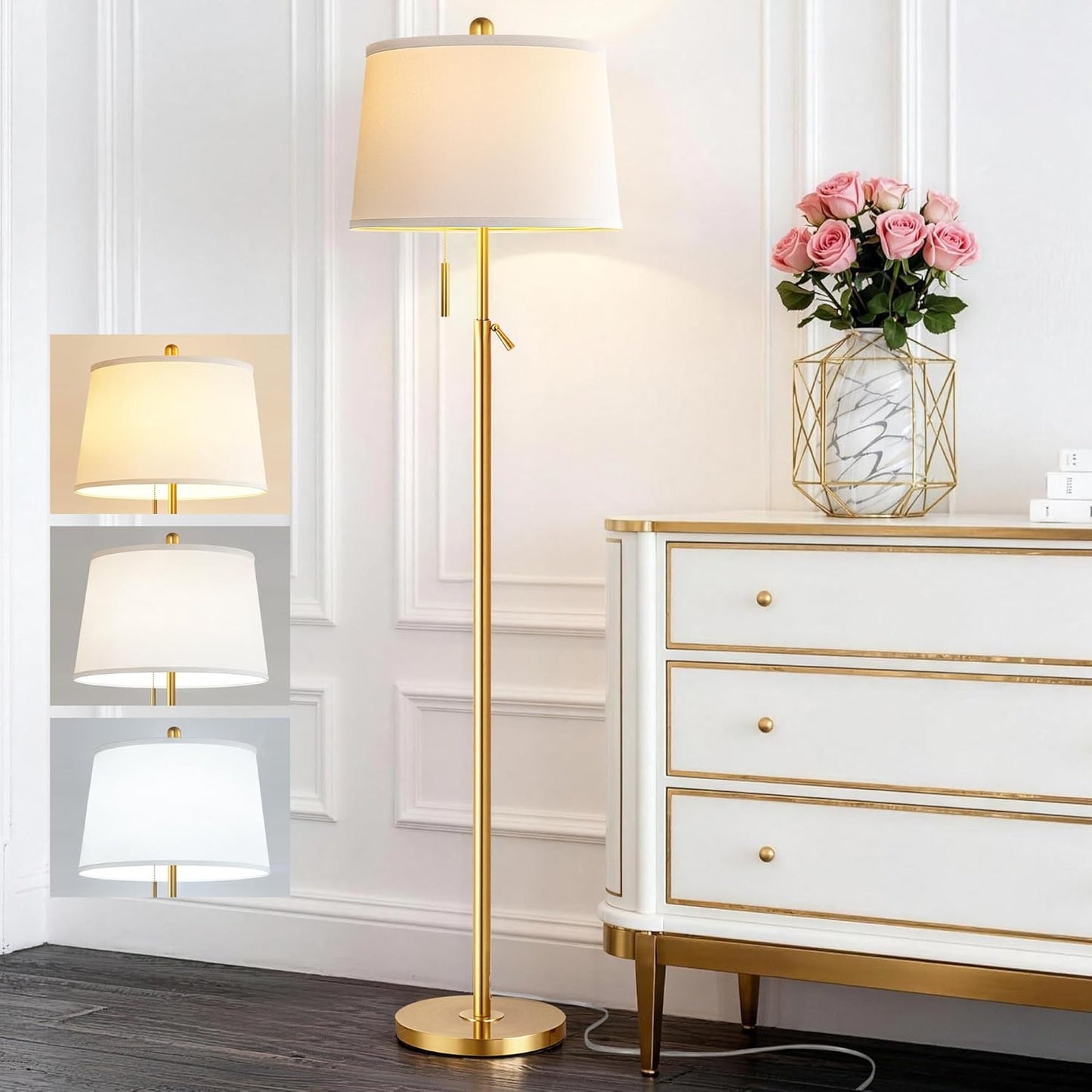 Lámpara pie dorada sala ajustable 55-67pulg LED