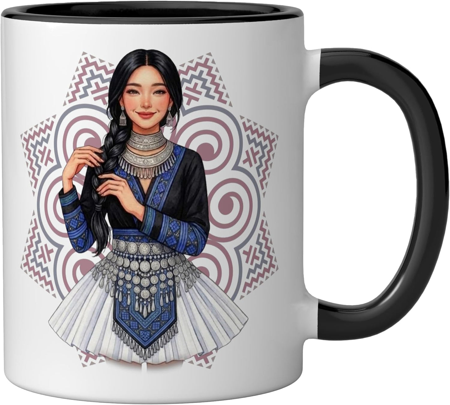 Taza cerámica Hmong Girl negra/blanca