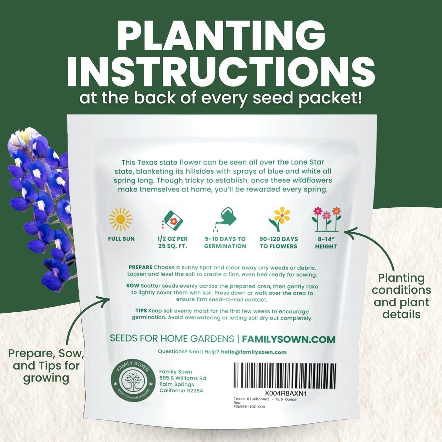 Semillas Texas Bluebonnet 0.5oz para plantar 2026
