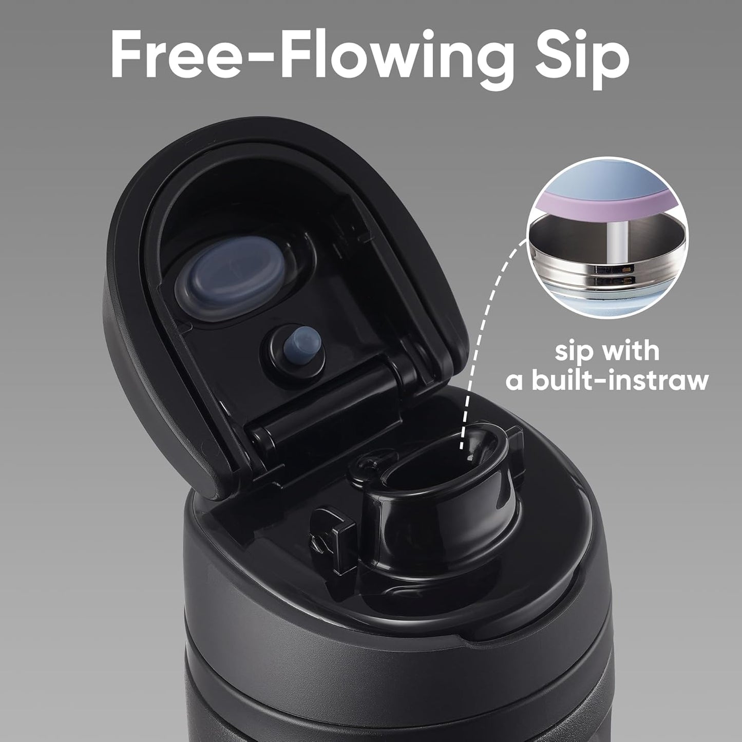 Botella de agua aislada sin BPA acero inoxidable con pajilla negra