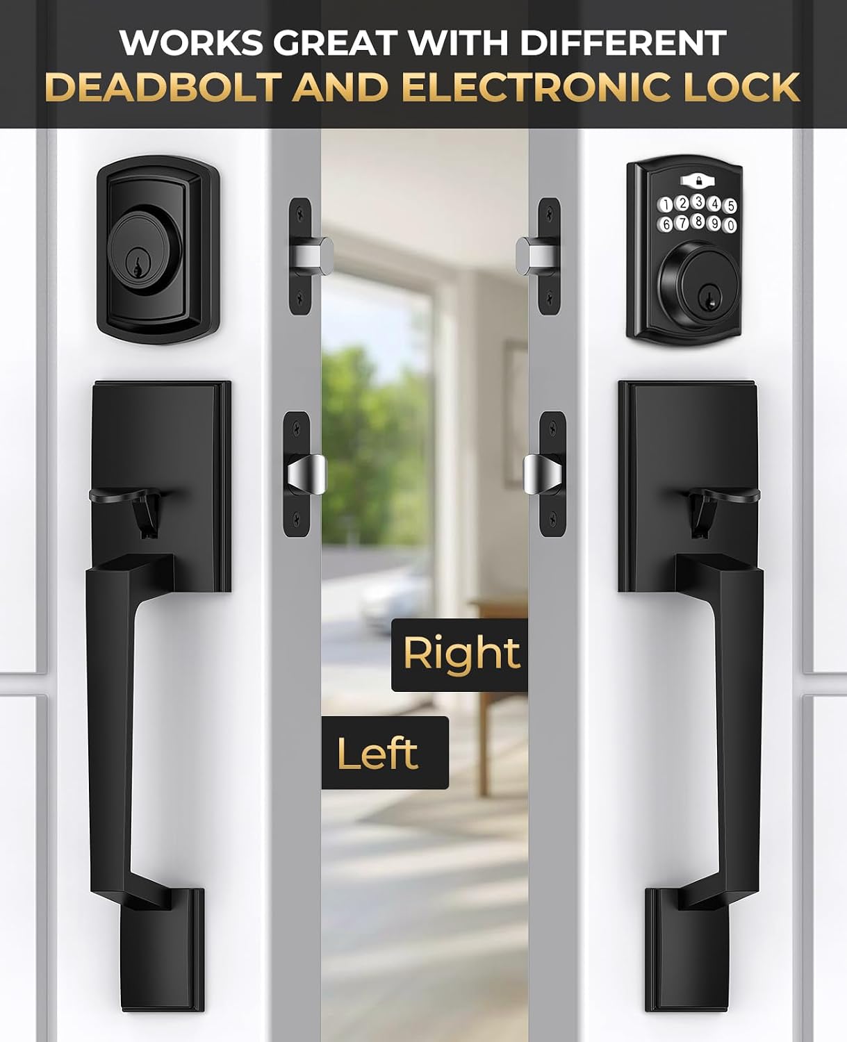 Manija puerta delantera negro mate perilla moderna ajustable