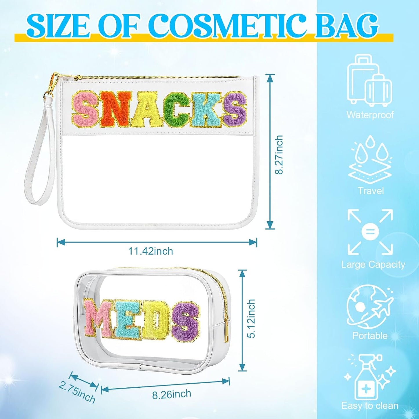 2 bolsas cosméticos nailon transparente TSA aprobada