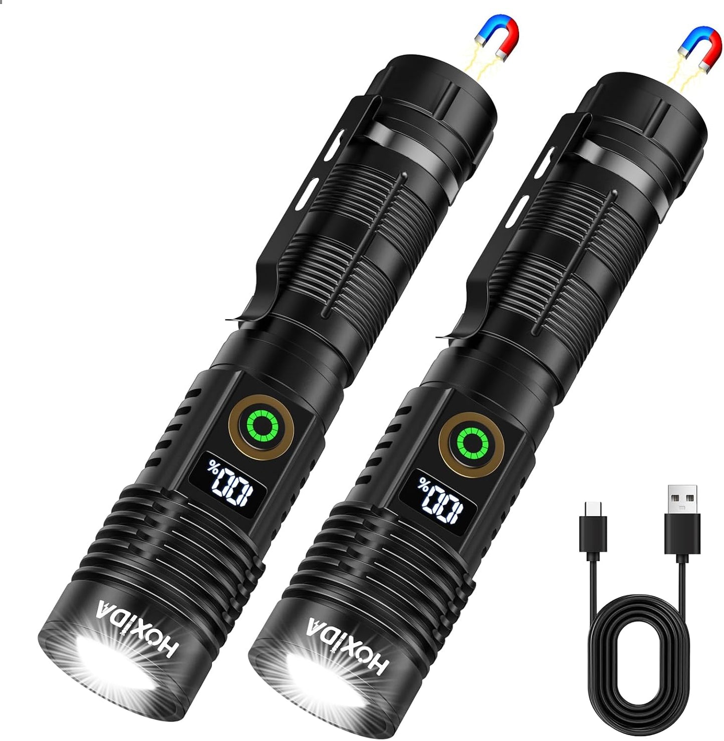 Linterna recargable potente 6 modos magnética con pantalla LCD