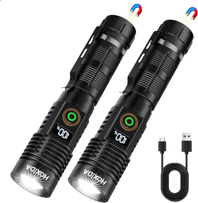 Linterna recargable potente 6 modos magnética con pantalla LCD