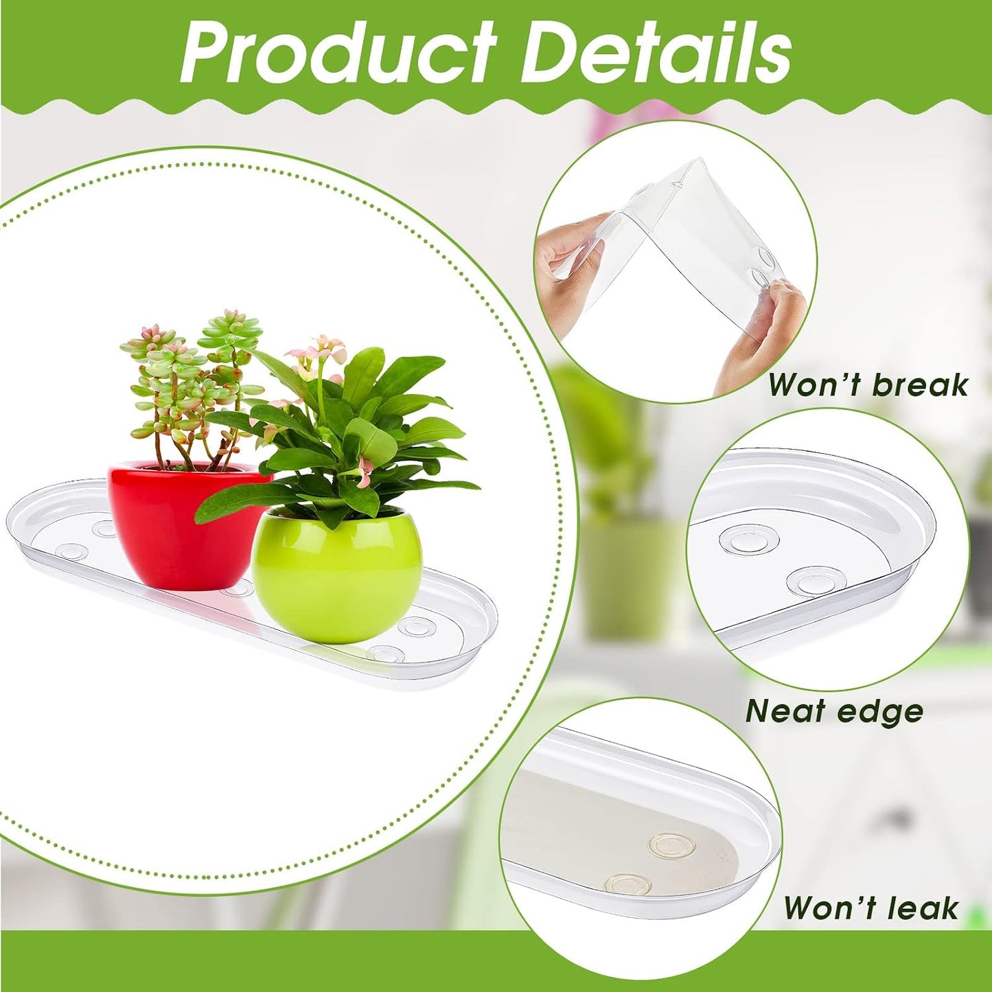 5 Bandejas Plástico para Plantas 14x4.6pulg Ovaladas Interior