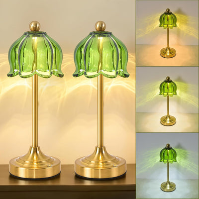 Lámpara mesa recargable tulipán LED vidrio verde
