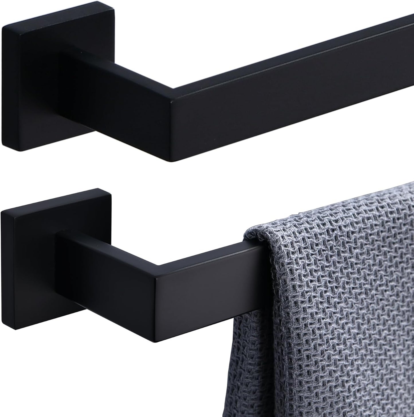 Toallero baño 24pulg acero inox soporte cuadrado grueso negro mate