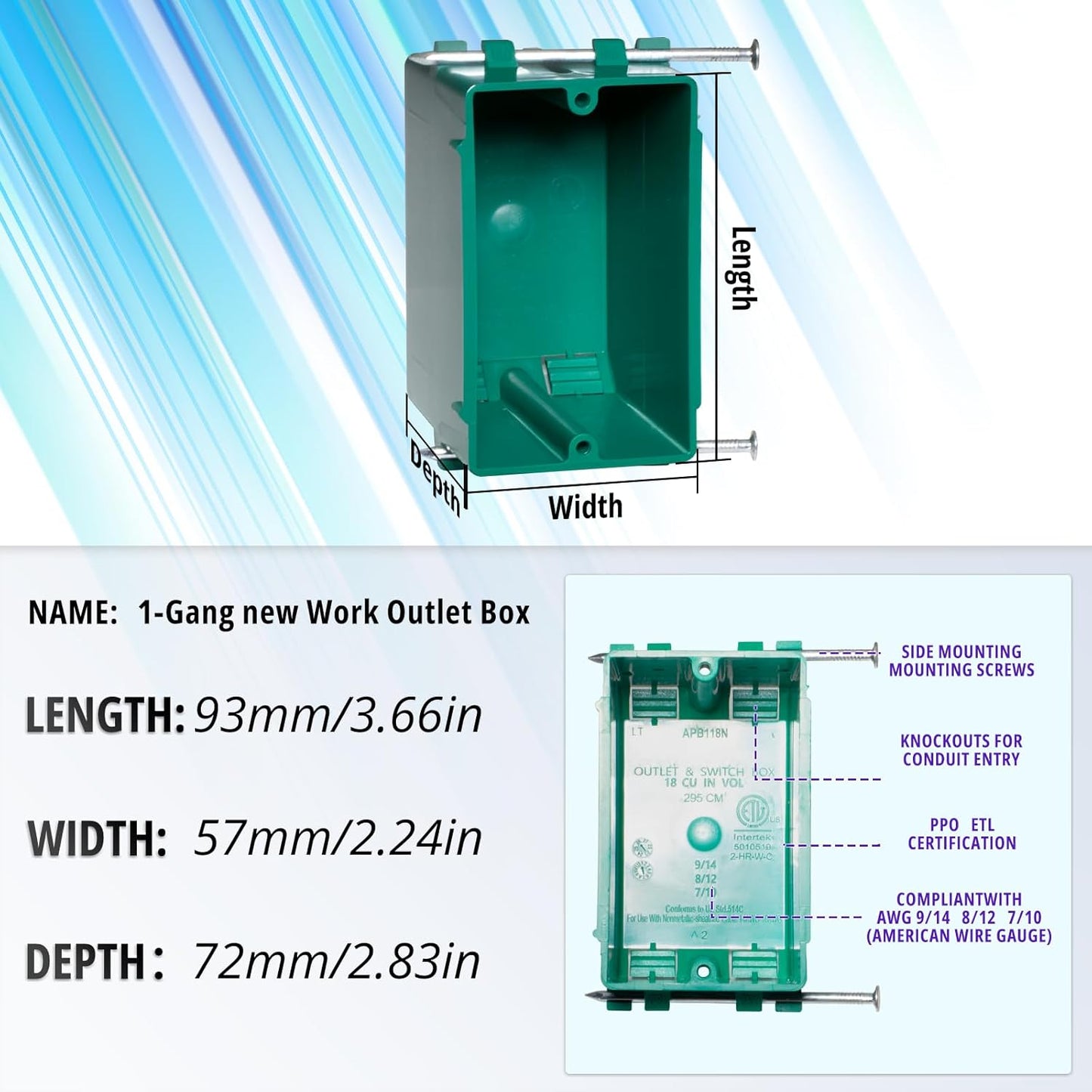 Caja salida pared plástico PPO 2-1/4x3-3/4pulg caja electrica verde