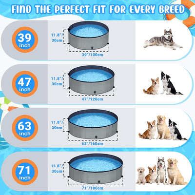 Piscina plegable perros 63pulg plástico duro antideslizante gris