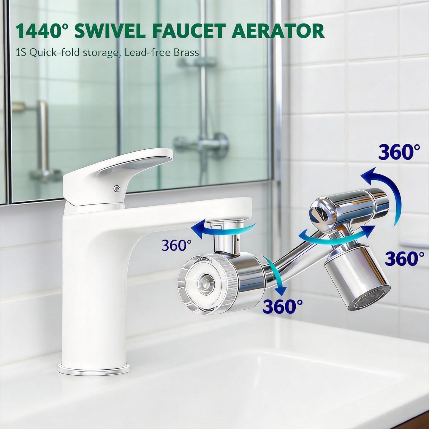 Extensión aireador grifo giratorio 1440° níquel cepillado