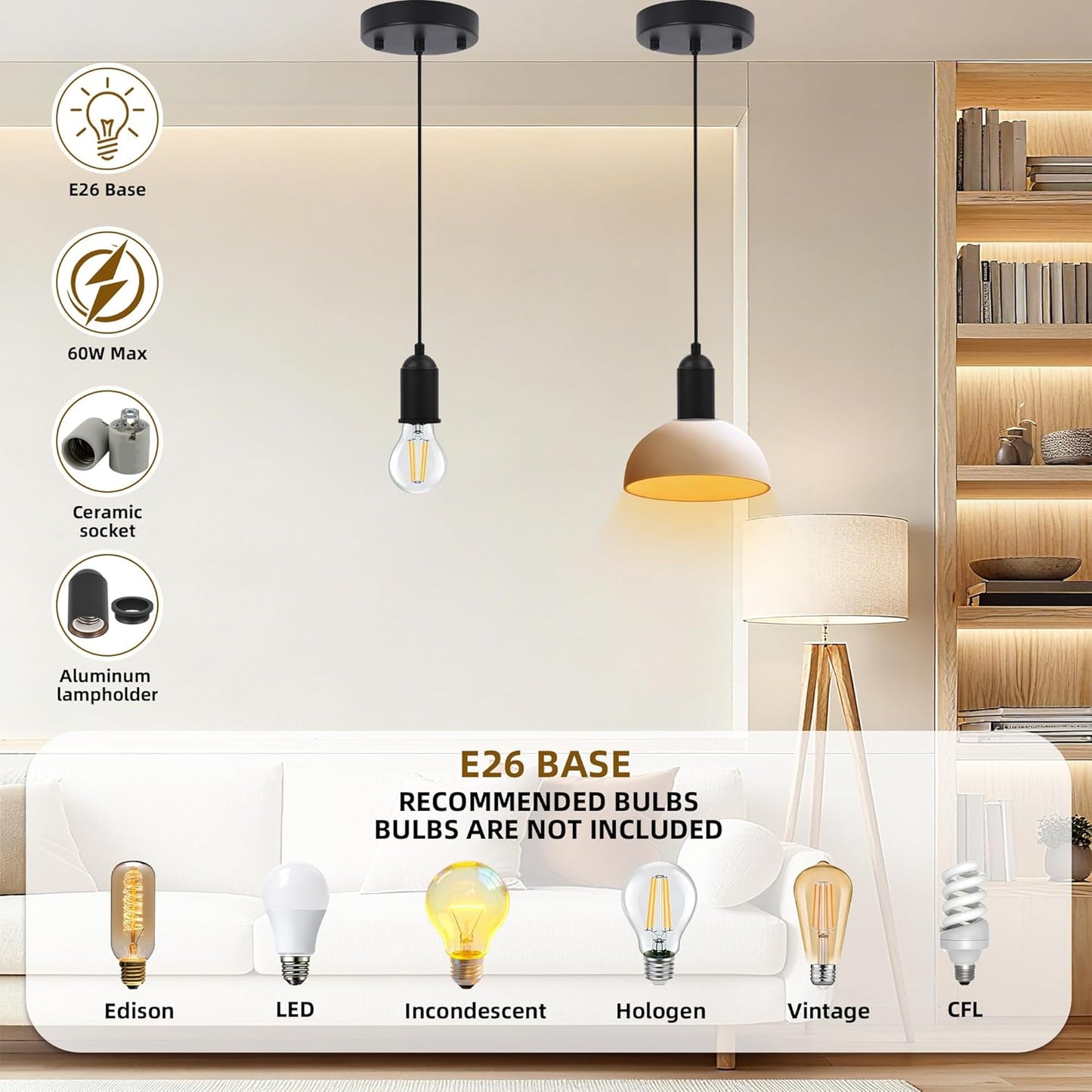 Kit lámpara colgante E26 cerámica tela ajustable estilo industrial