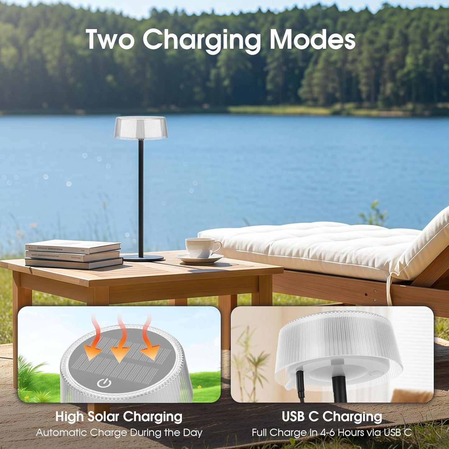 2 Lámparas Solares Mesa LED Recargable IP65 Portátil