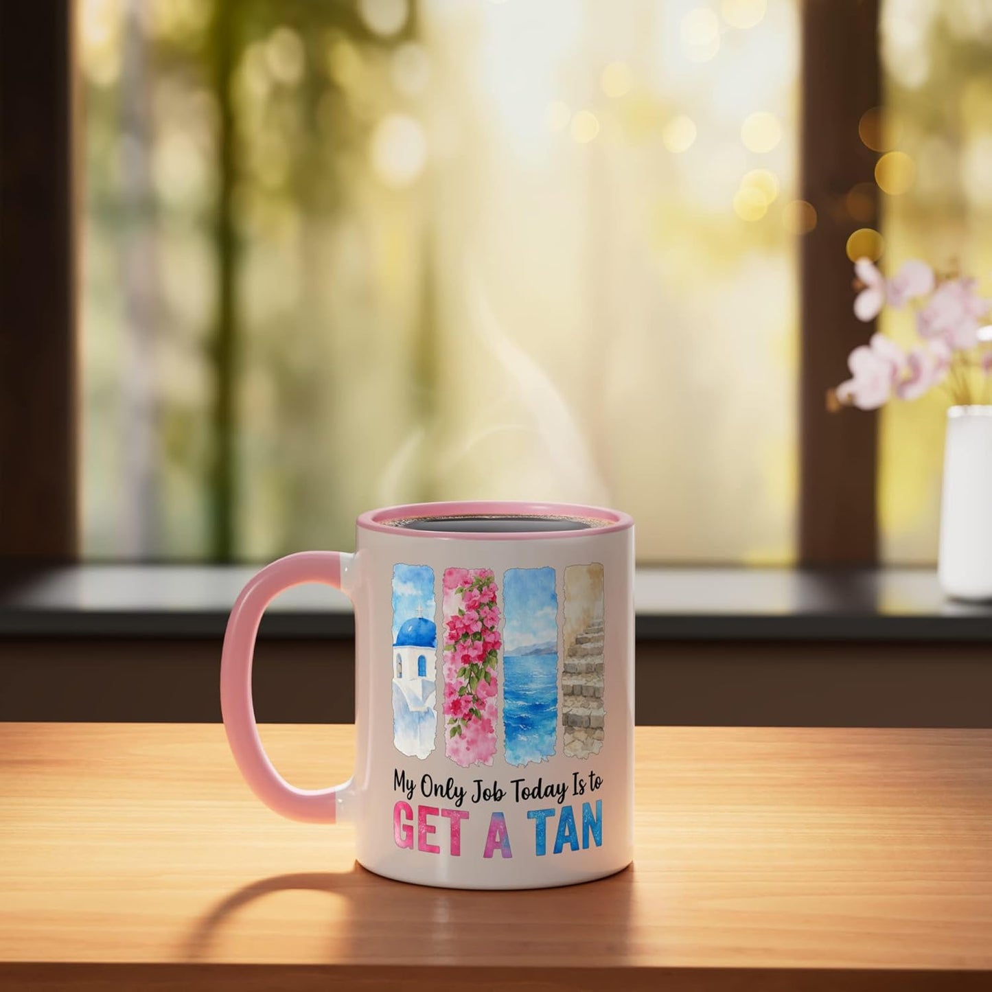 Taza Cerámica Verano Rosa/Blanco