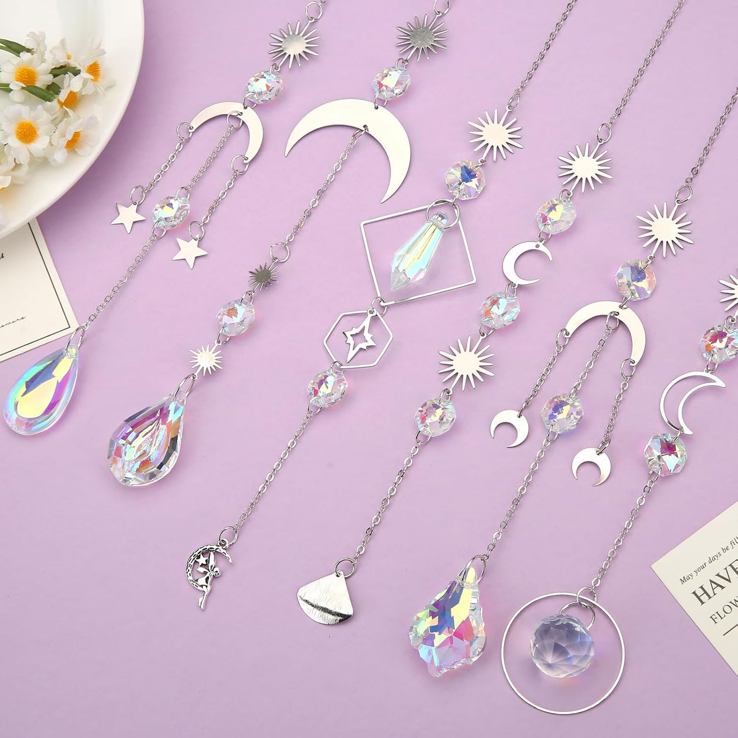 6 Pzas Atrapasueños Prisma Cristal Colores para Ventanas y Jardín