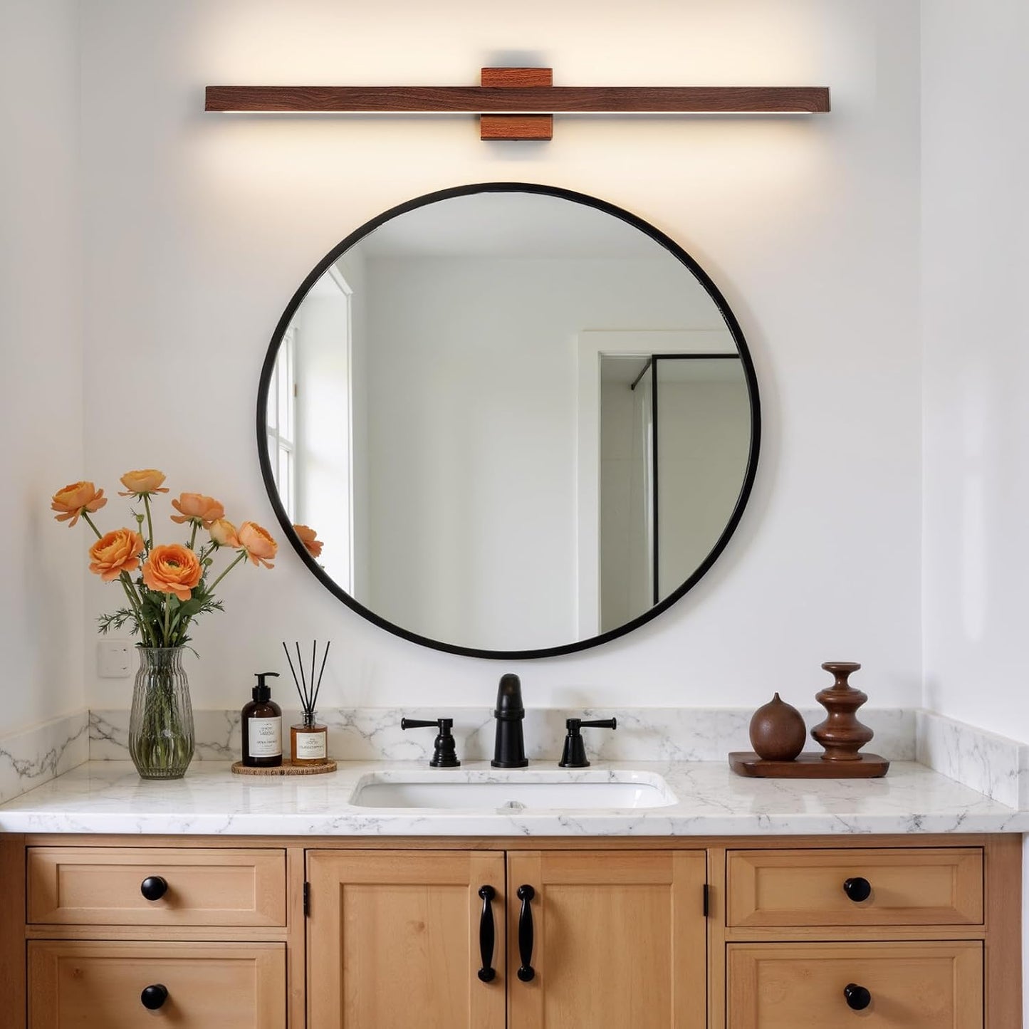Lámpara baño sobre espejo madera marrón 39pulg LED regulable 5CCT