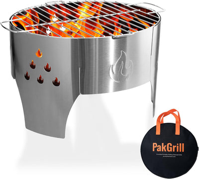 Parrilla plegable acero inox 14pulg con bolsa transporte