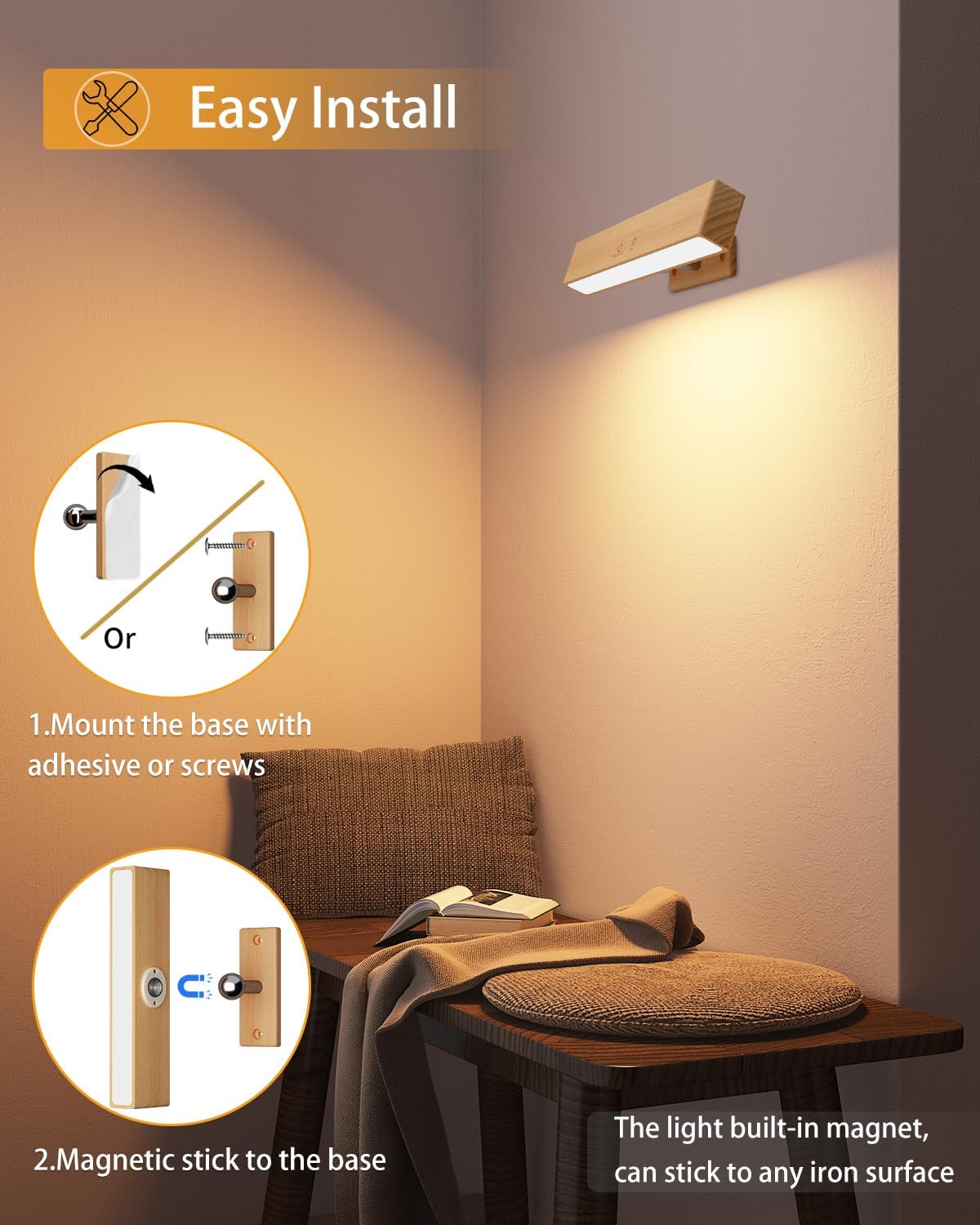 Luz pared recargable con control táctil RGB 5200mAh