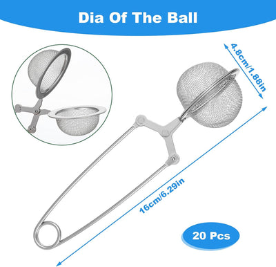 Filtro de té Snap Ball con asa, 20 unidades, malla fina de acero inoxidable