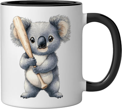 Taza de cerámica arte acuarela koala béisbol negro/blanco