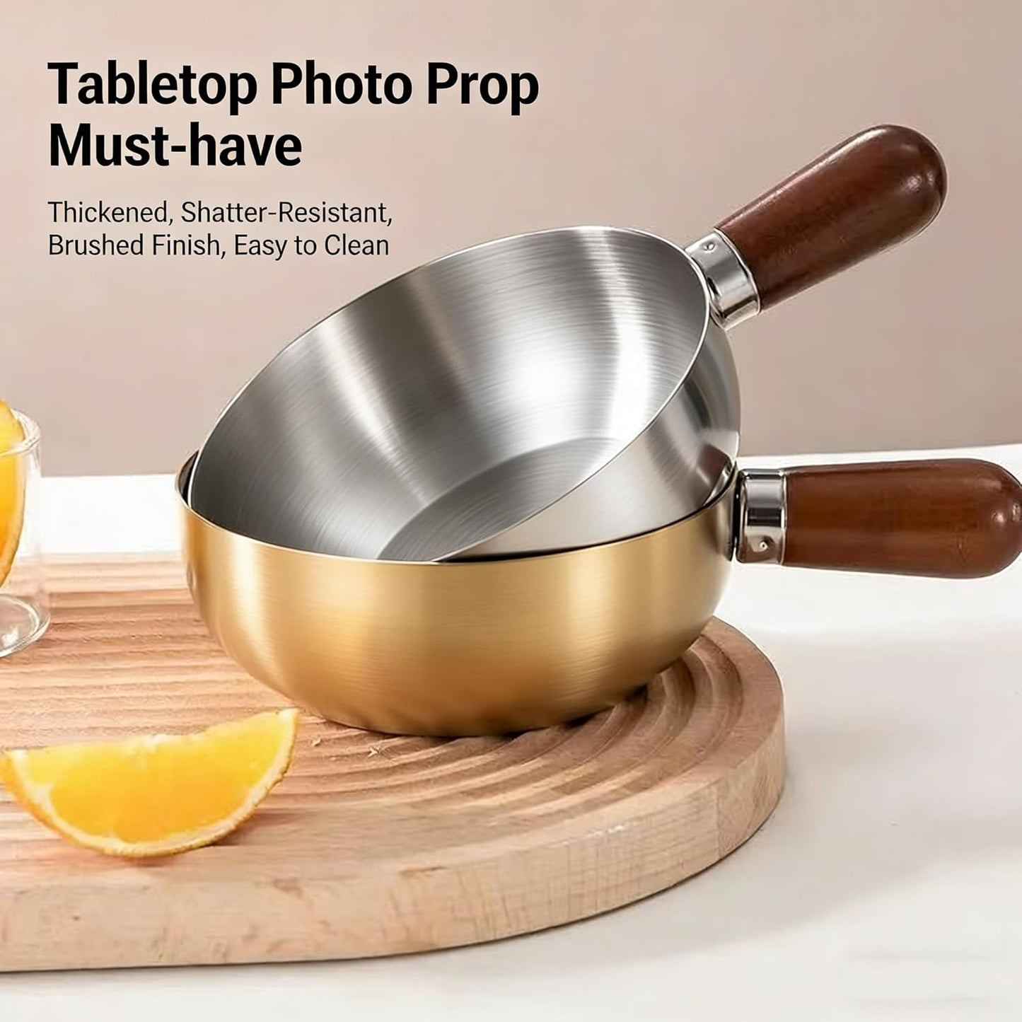 Cacerola acero inox 13cm con tapa mango madera para inducción