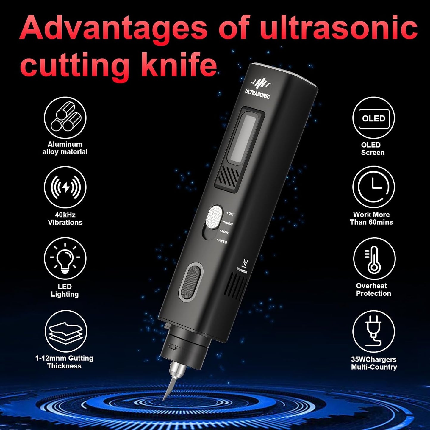 Cuchillo sónico 40kHz 50 cuchillas para PVC cuero plástico