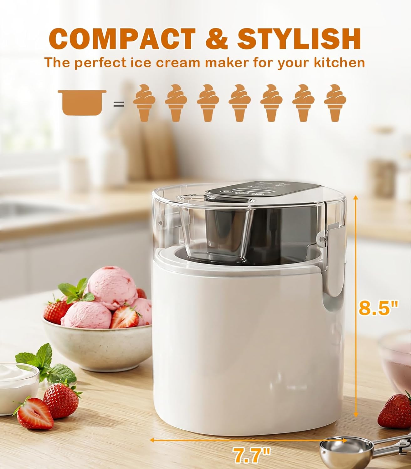 Máquina helados 1.52qt con cuenco aislado LCD y temporizador
