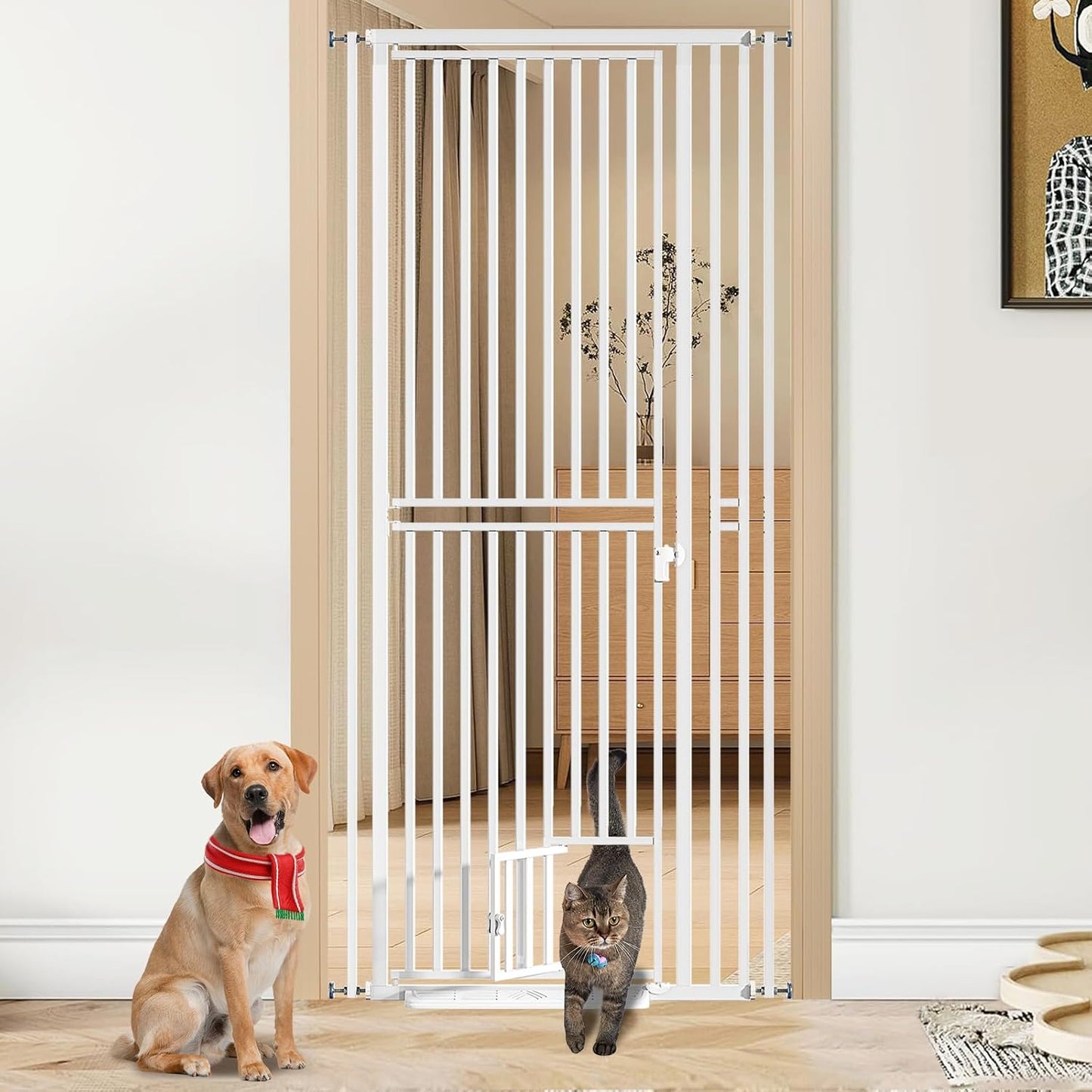 Puerta ajustable para mascotas 78.7pulg 27.5-37.4pulg ancho blanco
