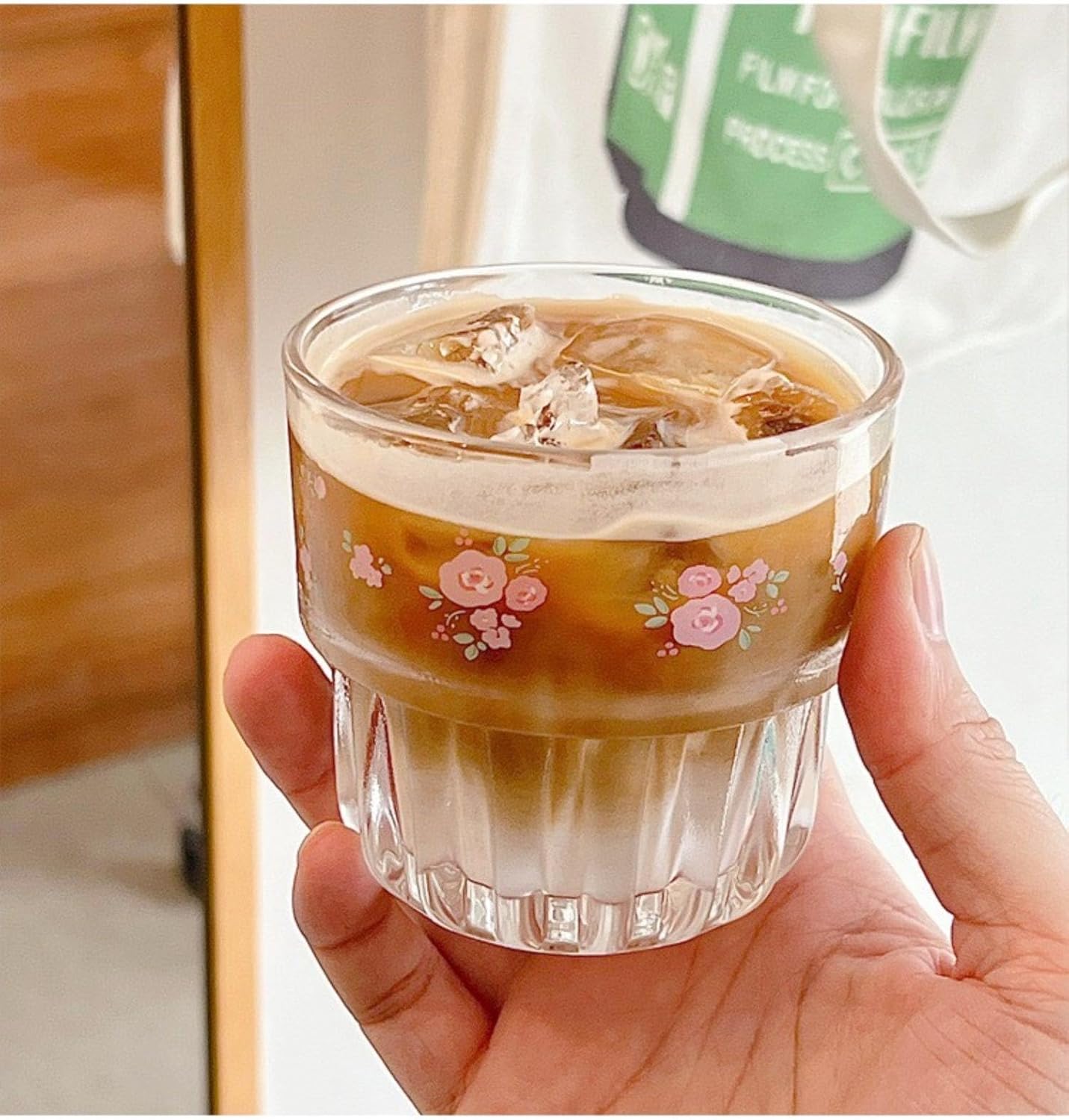 Juego de 2 tazas de vidrio floral para café, té y postre