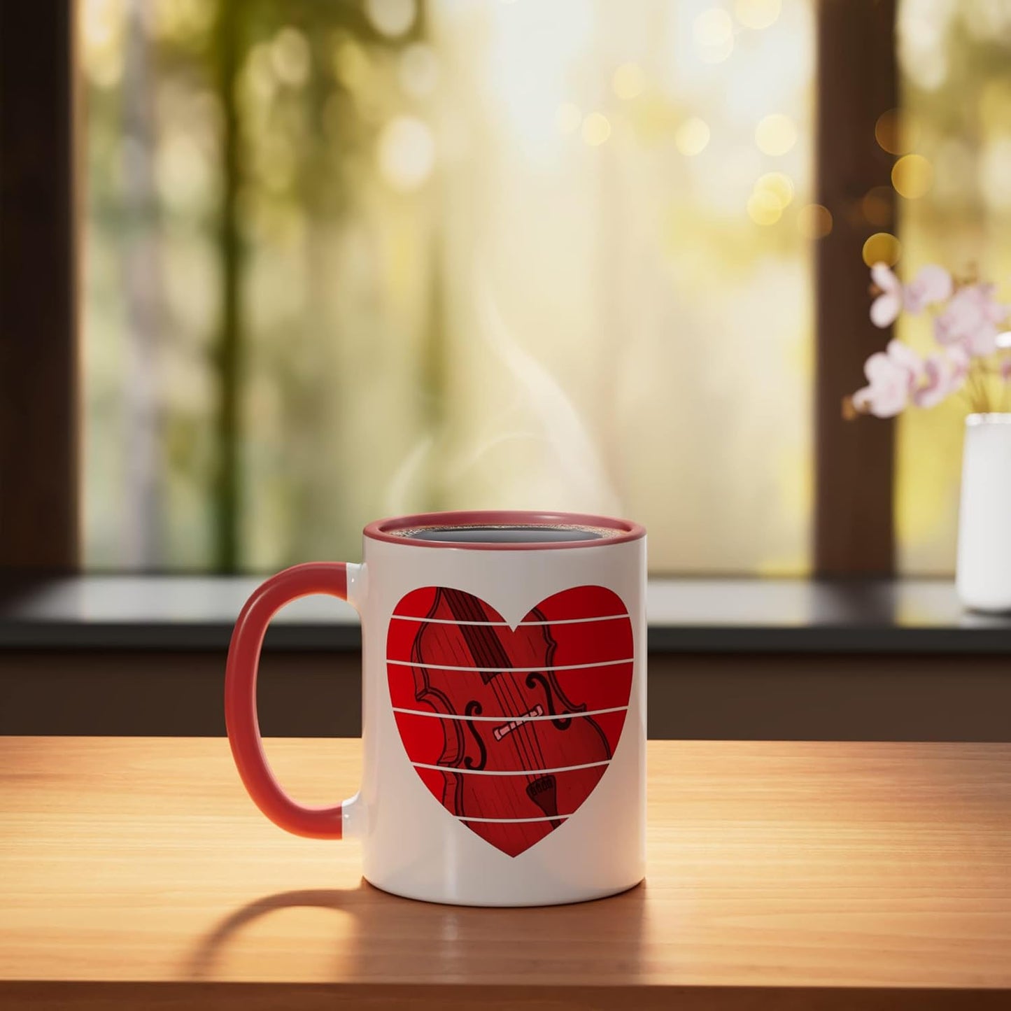 Taza cerámica para músico de bajo Día de San Valentín Rojo/Blanco