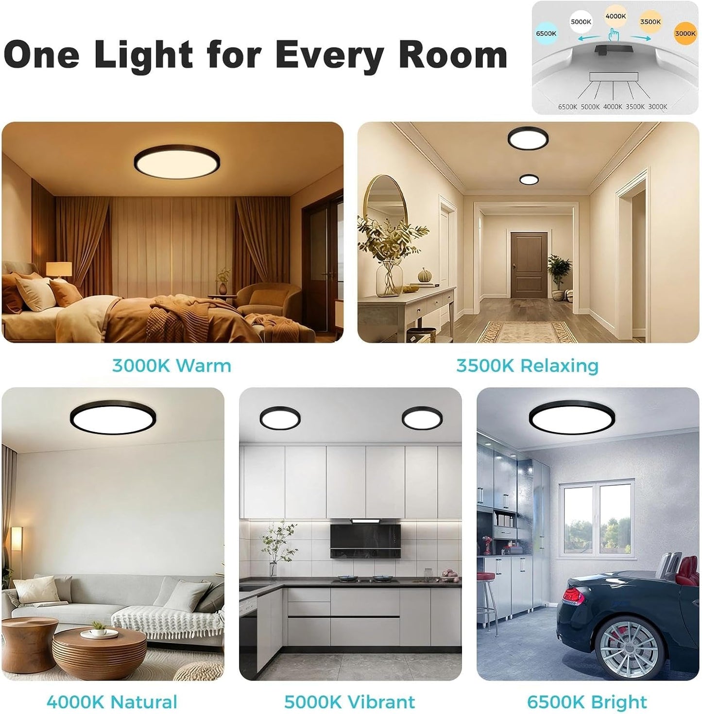 2 Luces LED Techo 7pulg Regulables 5 Colores 15W Negro