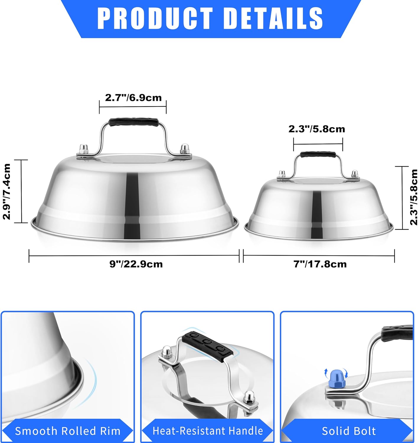 Set 3 Cúpulas Fundir Queso Metal 12-6.5pulg Acero Inox