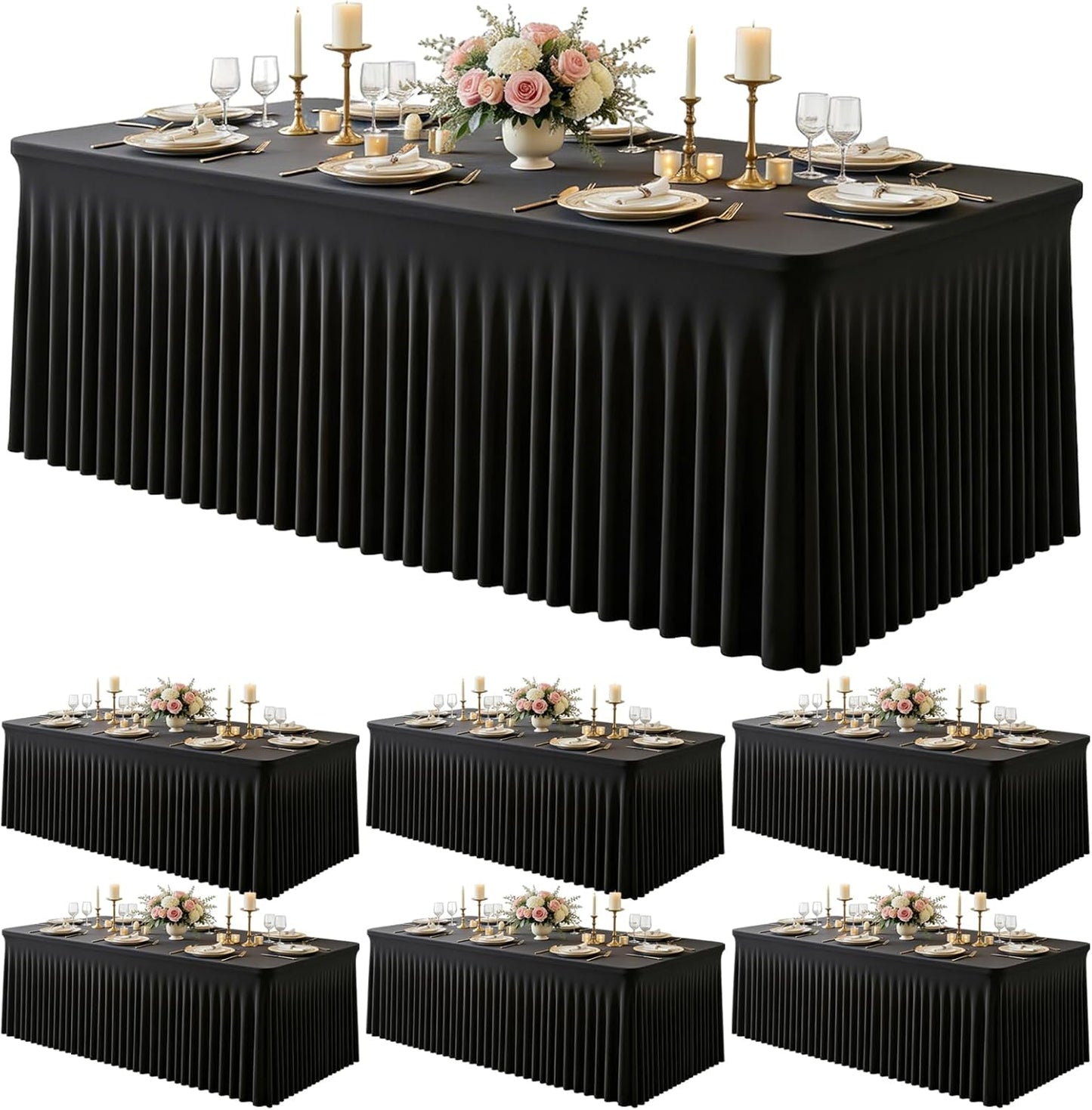 Mantel elastano mesas rectangulares 6ft set 6 negro sin arrugas