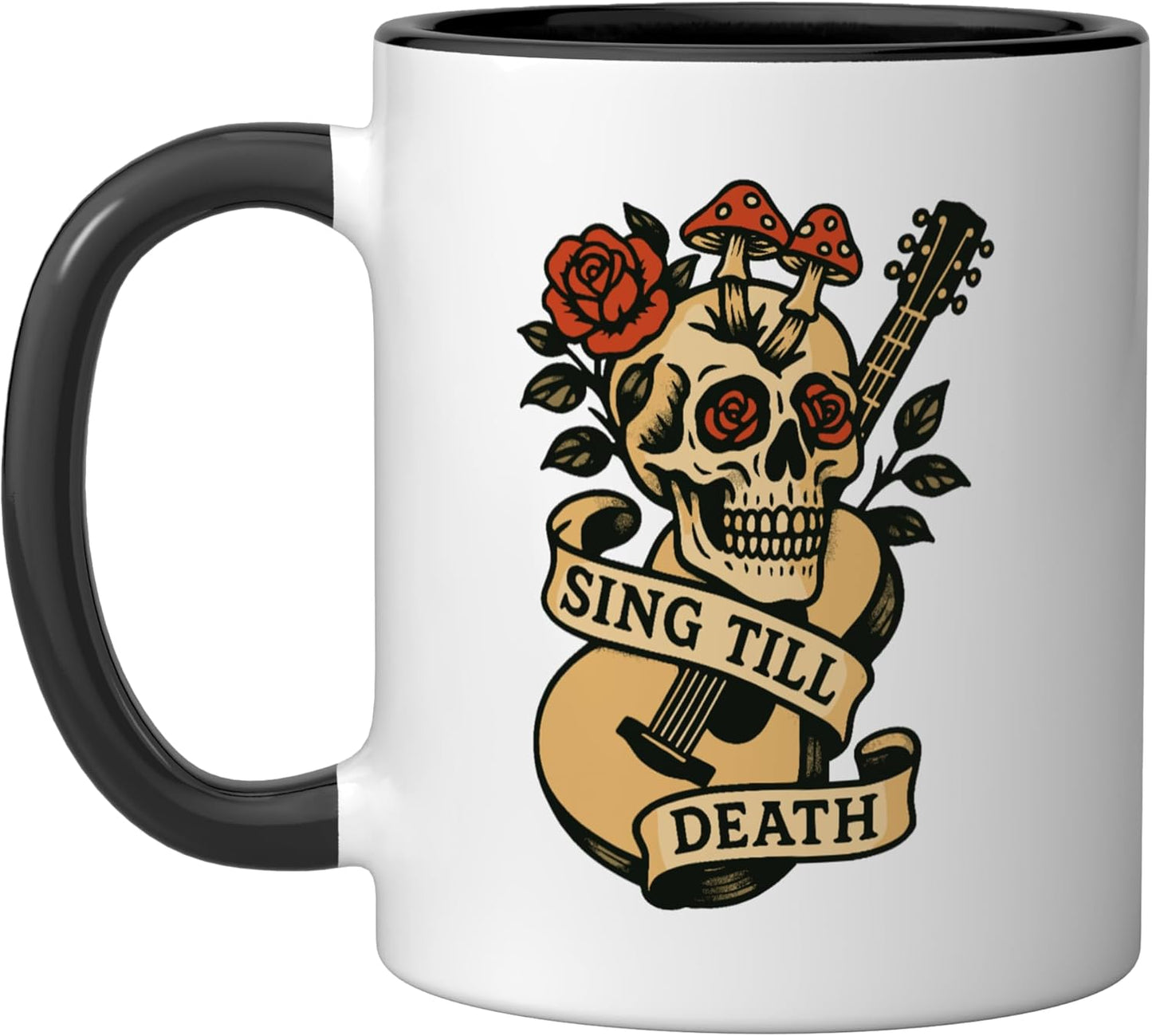 Taza Cerámica Estilo Tatuaje Calavera Negro/Blanco